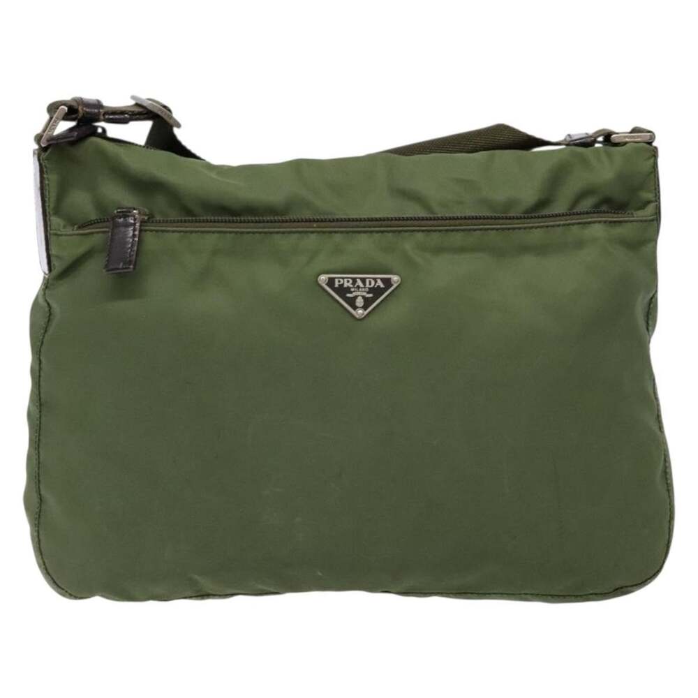 Prada Nylon Khaki Silver Crossbody Bag Green